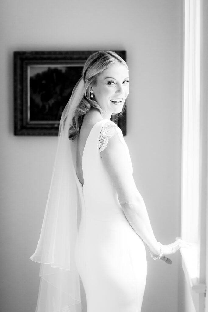 half length bridal portrait in black and white digital